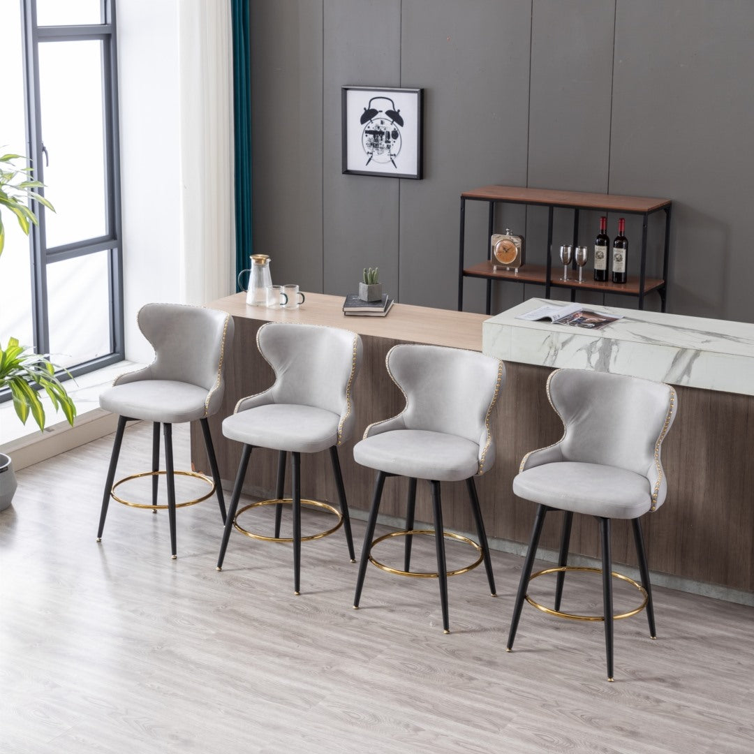 2x Swivel Bar Stools Tufted Counter Chairs with Stud Trim and Metal Base-Light Grey Deals499