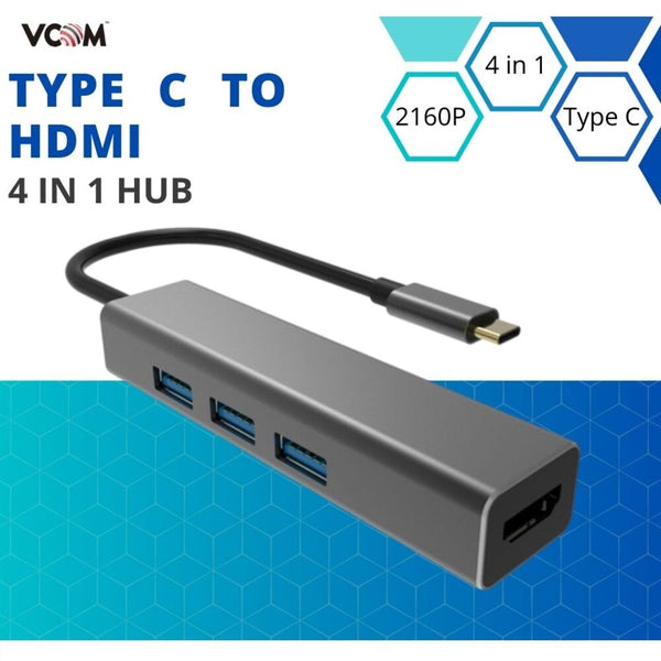 VCOM USB Type C to USB3.0*3+HDMI 4 in 1 Hub (Aluminium Shell) - DH318 Deals499