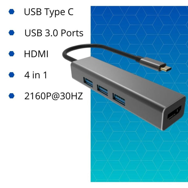 VCOM USB Type C to USB3.0*3+HDMI 4 in 1 Hub (Aluminium Shell) - DH318 Deals499