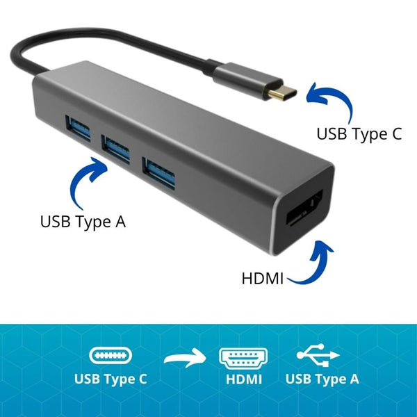 VCOM USB Type C to USB3.0*3+HDMI 4 in 1 Hub (Aluminium Shell) - DH318 Deals499