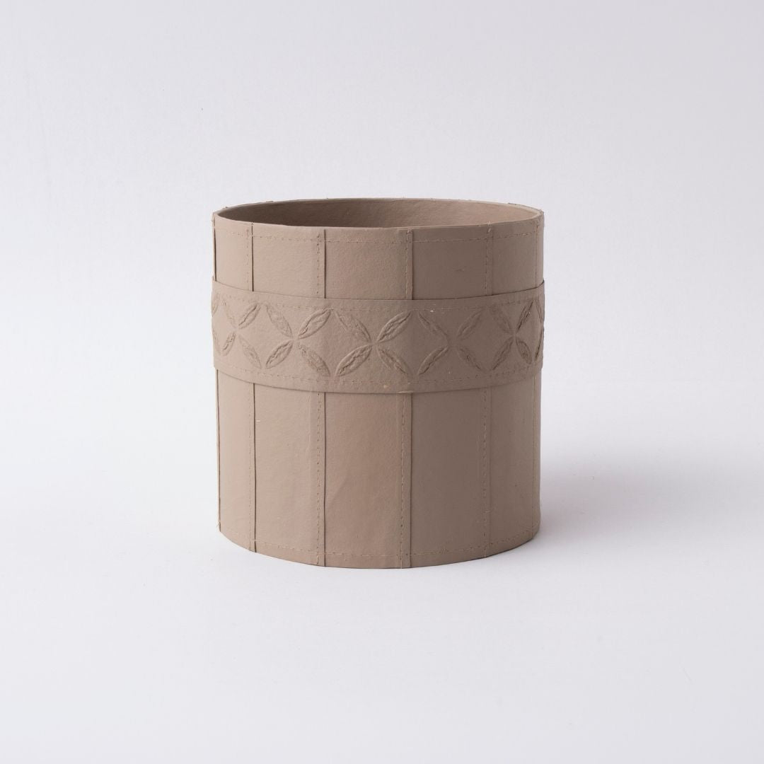 Tree Stripes Leather Look Cylinder Pot - Beige (Medium) Deals499