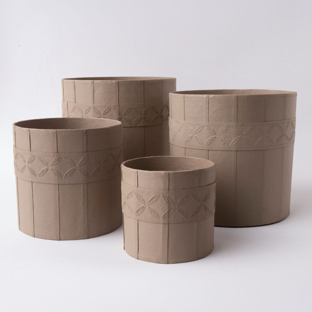 Tree Stripes Leather Look Cylinder Pot - Beige (Large) Deals499