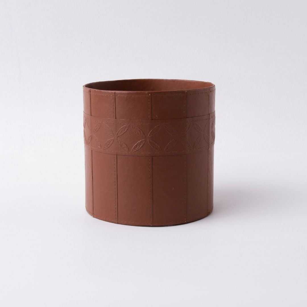 Tree Stripes Leather Look Cylinder Pot - Cognac (Small) Deals499