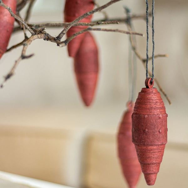 Tree Stripes Set of Six Decorative Cone Pendants in Marsala Deals499