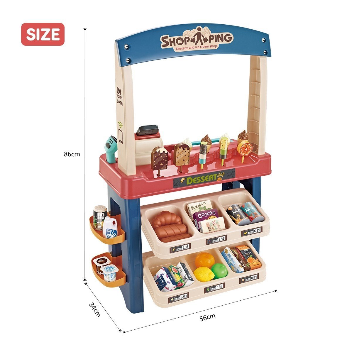 Kids Supermarket Ice Cream Cart Shop Dessert Food Pretend Role Play Set Toy Gift Blue Deals499