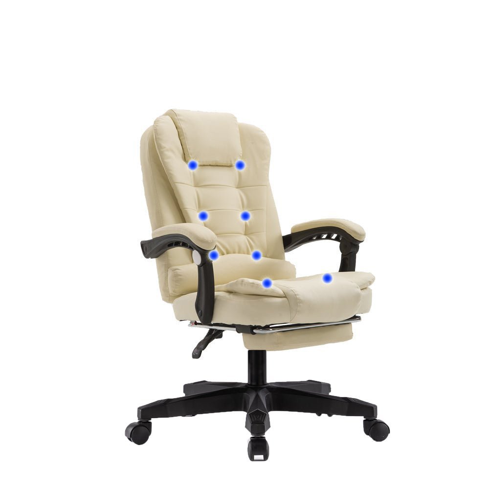 8 Point Massage Chair Executive Office Computer Seat Footrest Recliner Pu Leather Beige Deals499