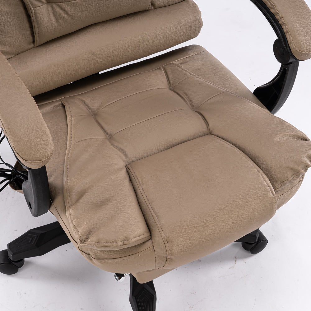 8 Point Massage Chair Executive Office Computer Seat Footrest Recliner Pu Leather Beige Deals499