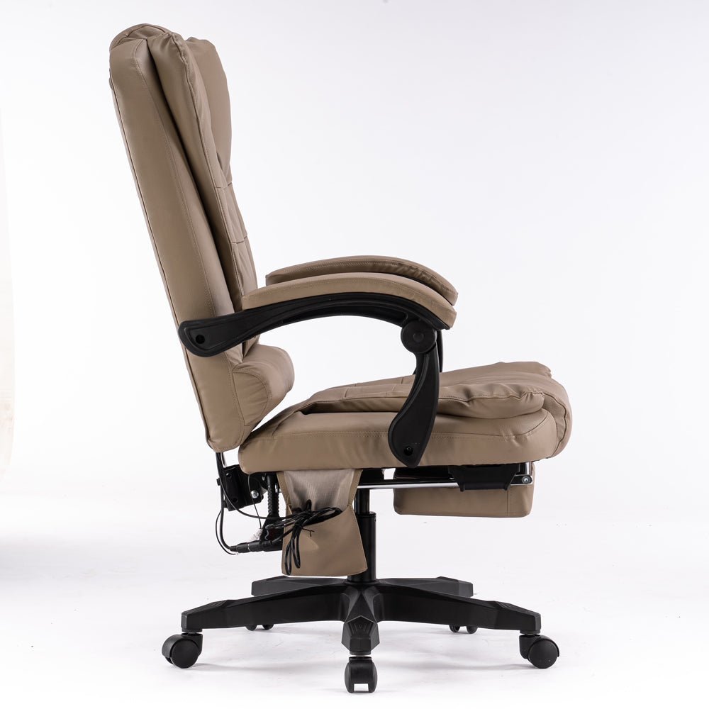 8 Point Massage Chair Executive Office Computer Seat Footrest Recliner Pu Leather Beige Deals499