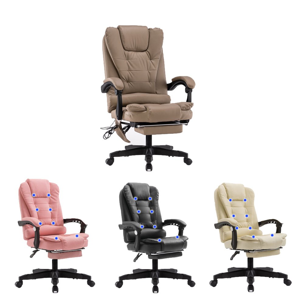 8 Point Massage Chair Executive Office Computer Seat Footrest Recliner Pu Leather Beige Deals499