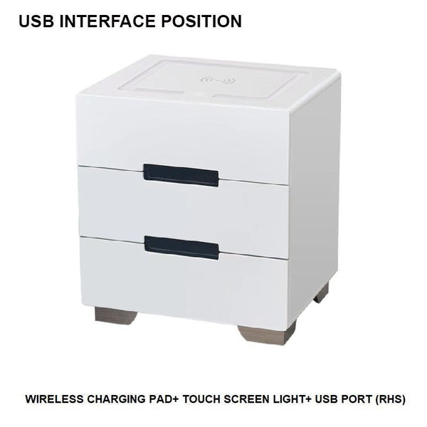 Smart Bedside Tables Side 3 Drawers Wireless Charging USB Right Hand Nightstand LED Light AU Deals499