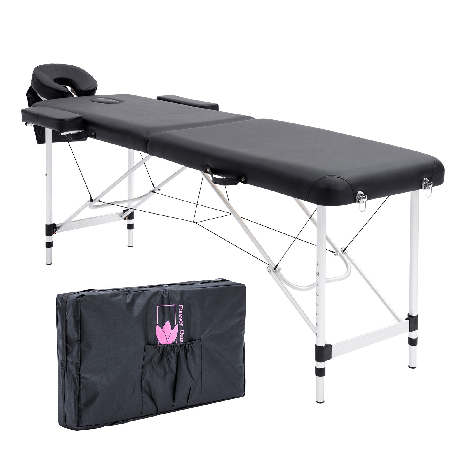 Forever Beauty Black Portable Beauty Massage Table Bed Therapy Waxing 2 Fold 55cm Aluminium Deals499