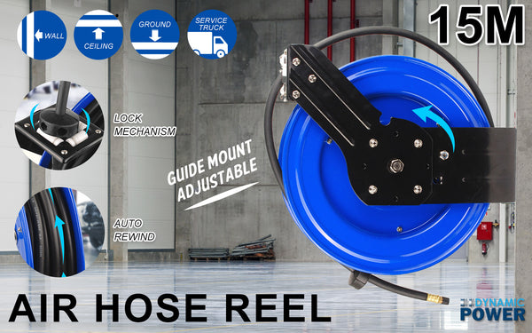 Dynamic Power Air Hose Reel Automotive Industrial 15m Retractable Rewind Deals499