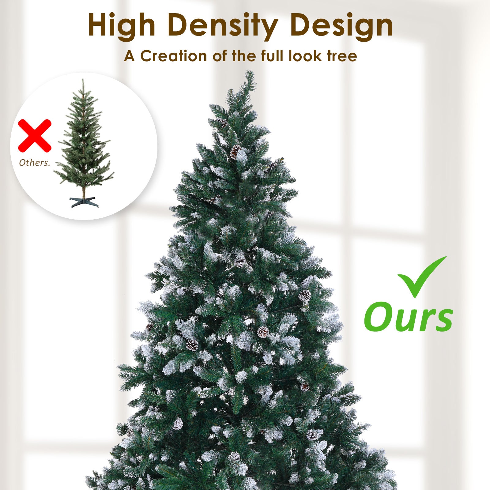 Home Ready 7Ft 210cm 1290 tips Green Snowy Christmas Tree Xmas Pine Cones  + Bauble Balls Deals499