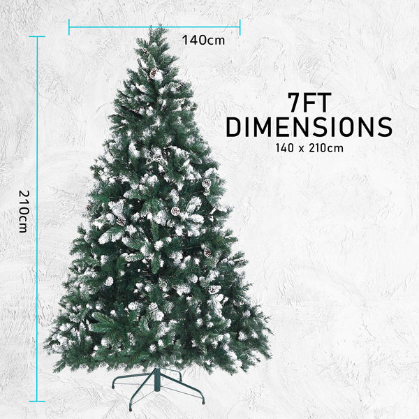 Home Ready 7Ft 210cm 1290 tips Green Snowy Christmas Tree Xmas Pine Cones Deals499