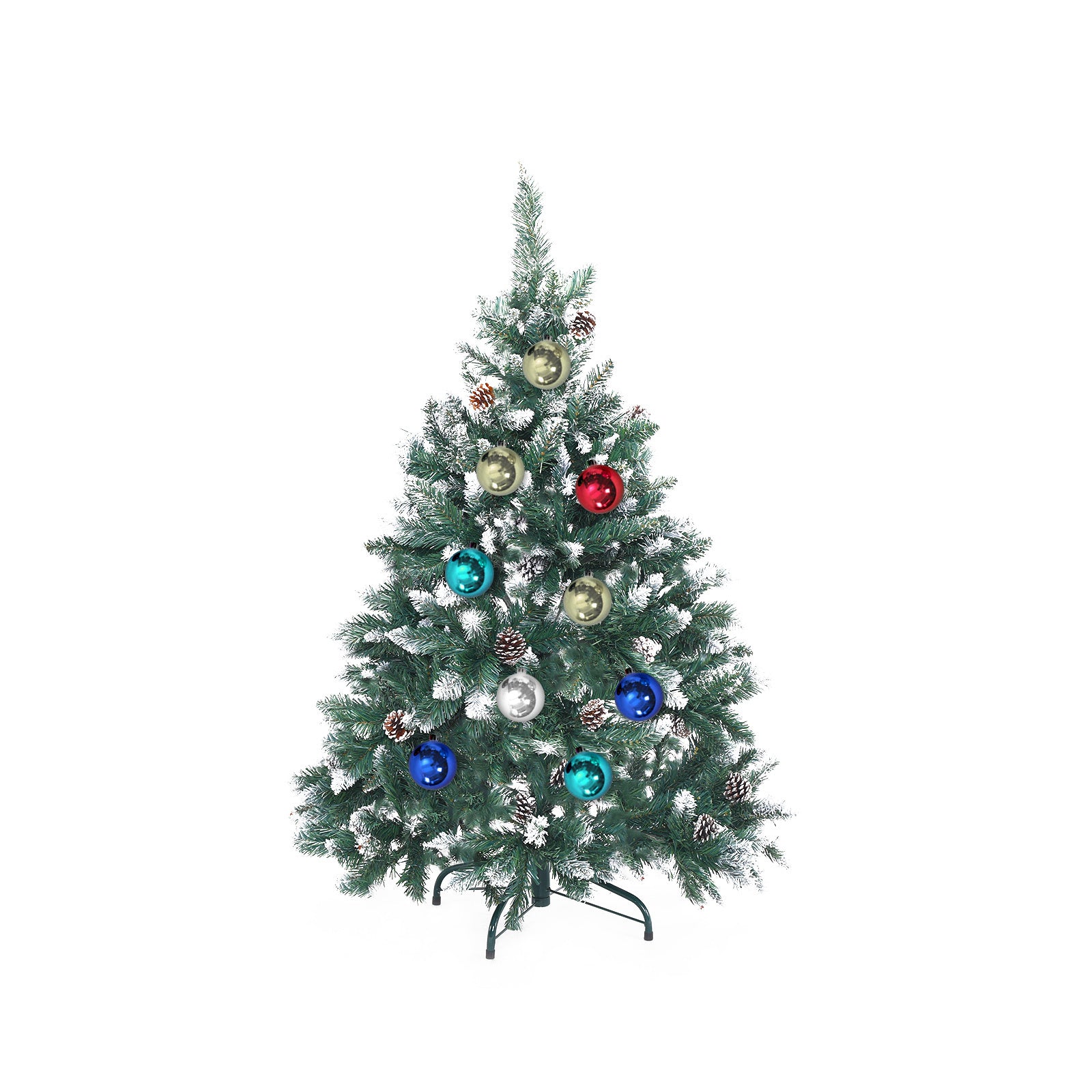 Home Ready 4Ft 120cm 390 tips Green Snowy Christmas Tree Xmas Pine Cones + Bauble Balls Deals499