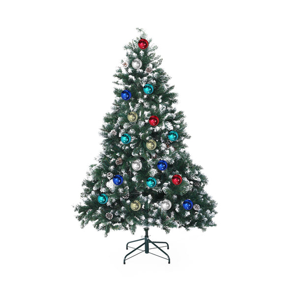 Home Ready 5Ft 150cm 720 tips Green Snowy Christmas Tree Xmas Pine Cones + Bauble Balls Deals499