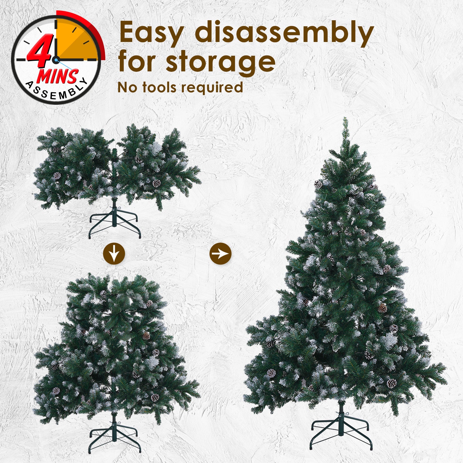 Home Ready 5Ft 150cm 720 tips Green Snowy Christmas Tree Xmas Pine Cones + Bauble Balls Deals499