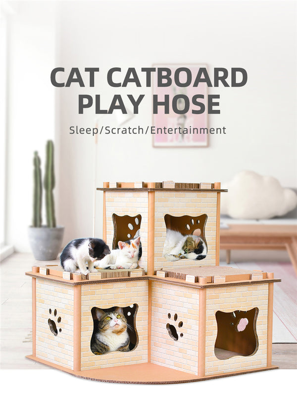 Cat Cardboard House Tower Condo Scratcher Pet Post Pad Mat Furniture Deals499