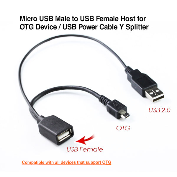 Micro USB Male to USB Female Host for OTG Device / USB Power Cable Y Splitter Deals499