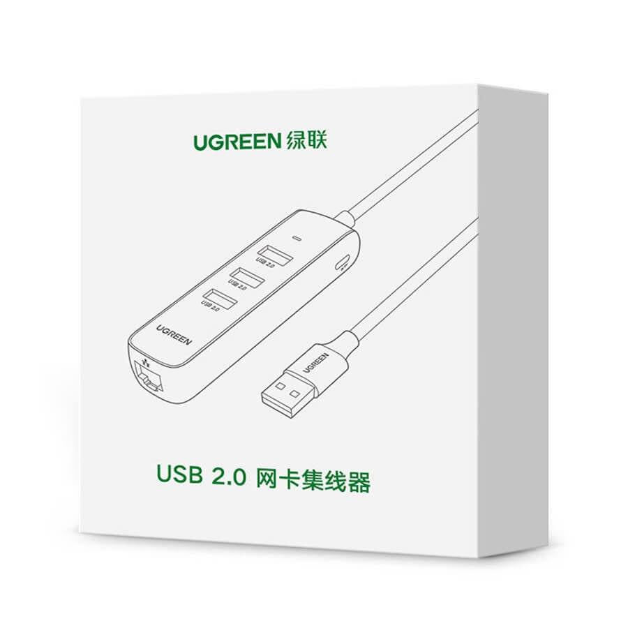 UGREEN 20984 USB 2.0 to 3 x USB2.0 with RJ45 (100Mbps) Ethernet Adapter (Black) Deals499