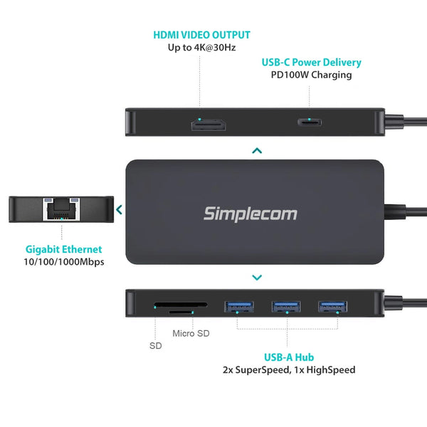 Simplecom CHN580 USB-C SuperSpeed 8-in-1 Multiport Hub Adapter Deals499