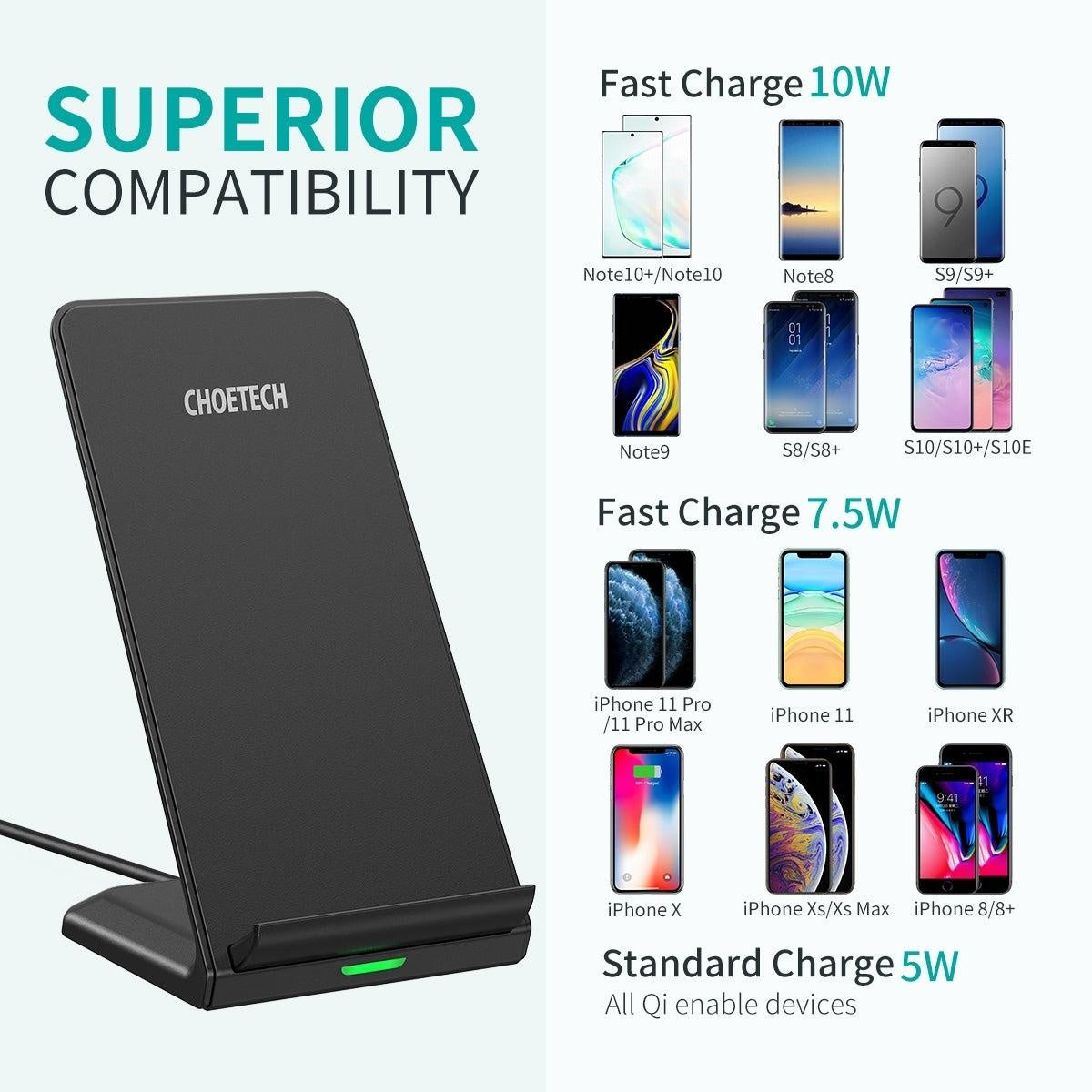 CHOETECH T524S 10W/7.5W Fast Wireless Charging Stand with AC Adapter Deals499