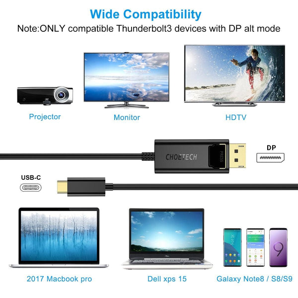 Choetech XCP-1801BK USB-C to DisplayPort Cable 1.8m Deals499