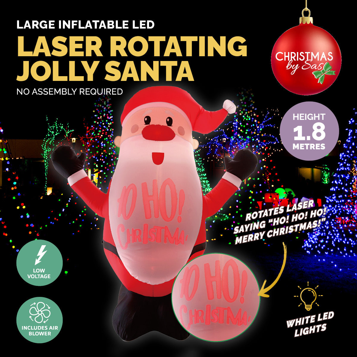 Christmas By Sas 1.8m Self Inflatable LED Jolly Santa Rotating Lights Deals499