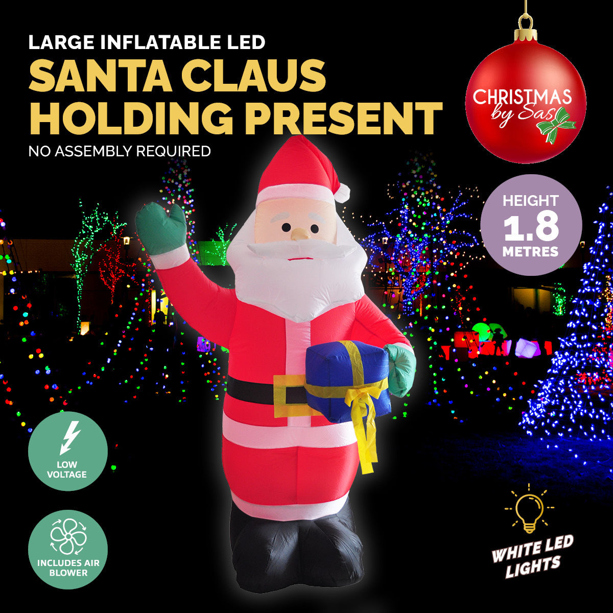 Christmas By Sas 1.8m Self Inflatable LED Waving Santa & Gift Box Deals499