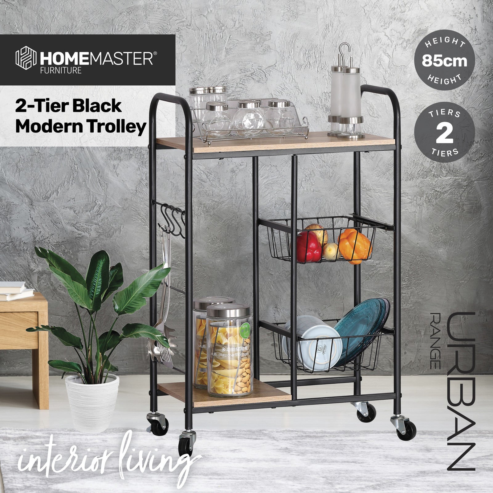 Home Master Kitchen Trolley 2 Tier Stylish Modern Industrial Design 85cm Deals499