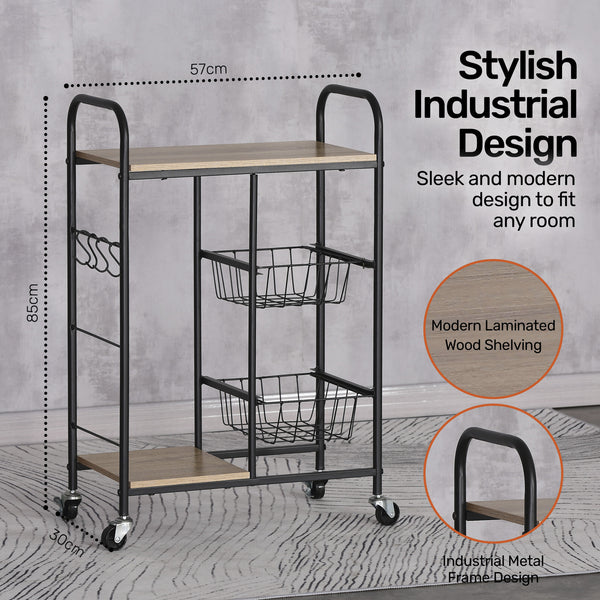 Home Master Kitchen Trolley 2 Tier Stylish Modern Industrial Design 85cm Deals499