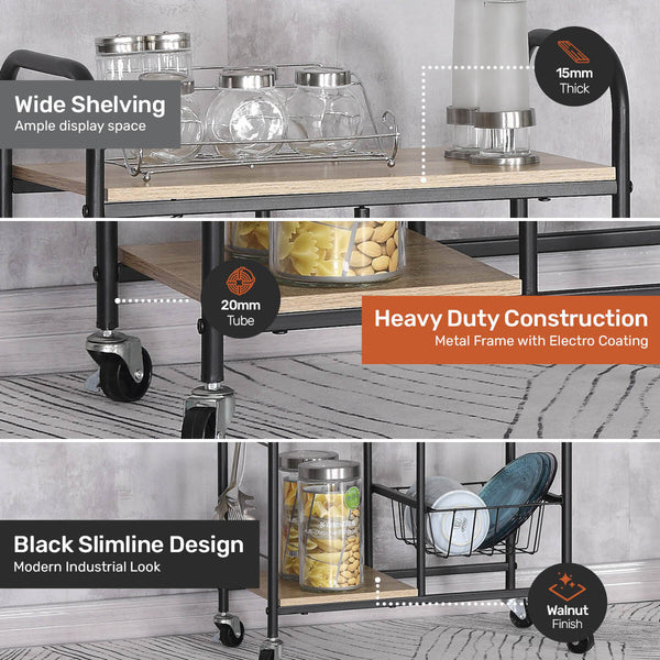 Home Master Kitchen Trolley 2 Tier Stylish Modern Industrial Design 85cm Deals499