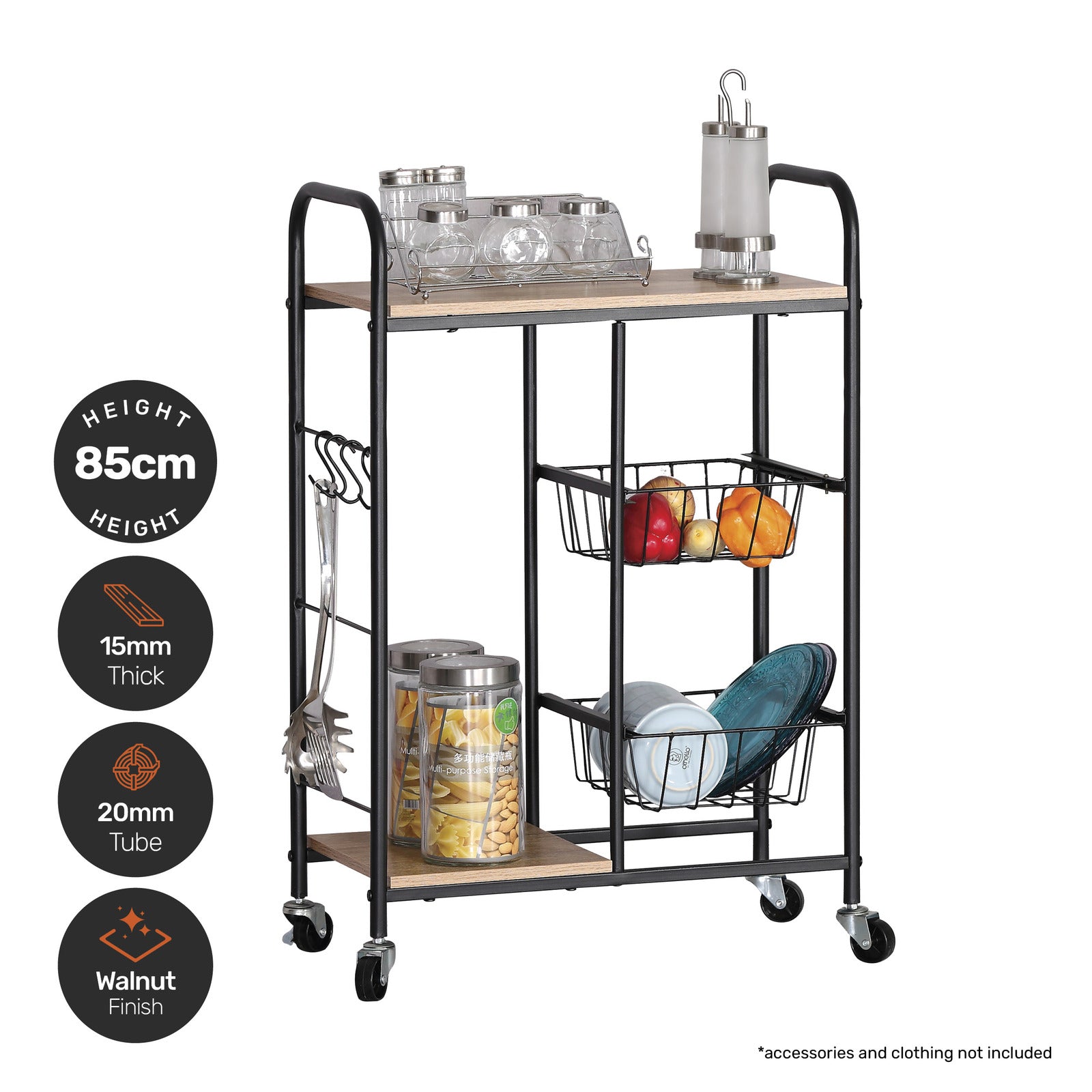 Home Master Kitchen Trolley 2 Tier Stylish Modern Industrial Design 85cm Deals499