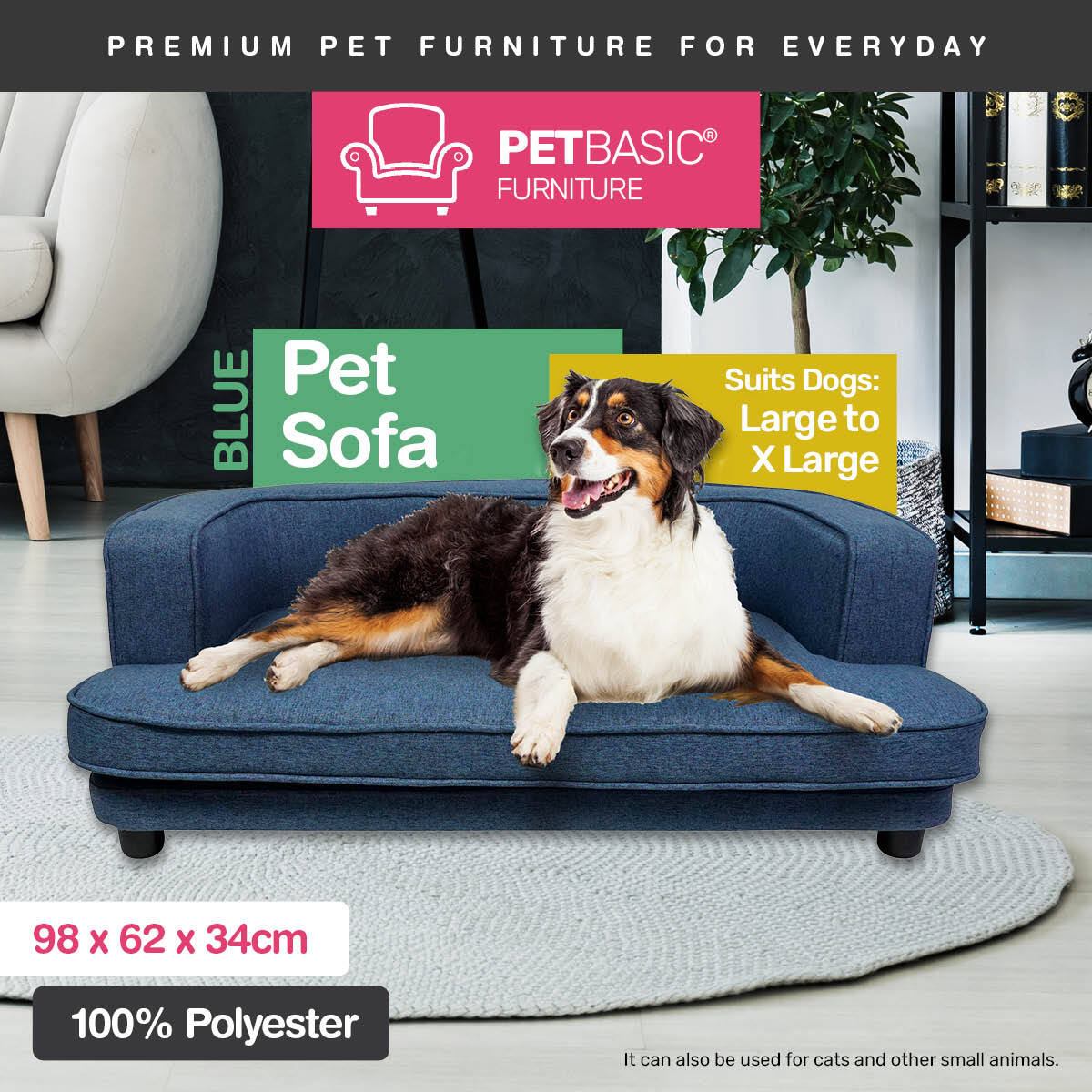 Pet Basic Pet Sofa Bed Stylish Luxurious Sturdy Washable Fabric Blue 98cm Deals499