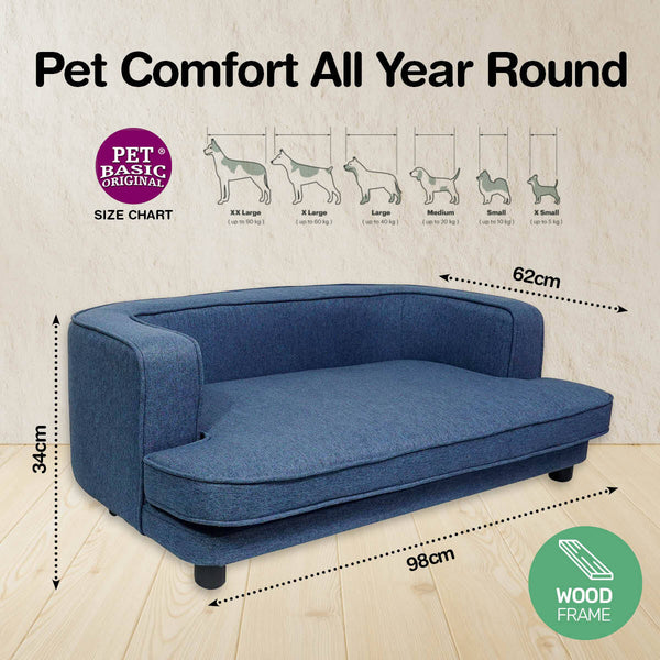 Pet Basic Pet Sofa Bed Stylish Luxurious Sturdy Washable Fabric Blue 98cm Deals499