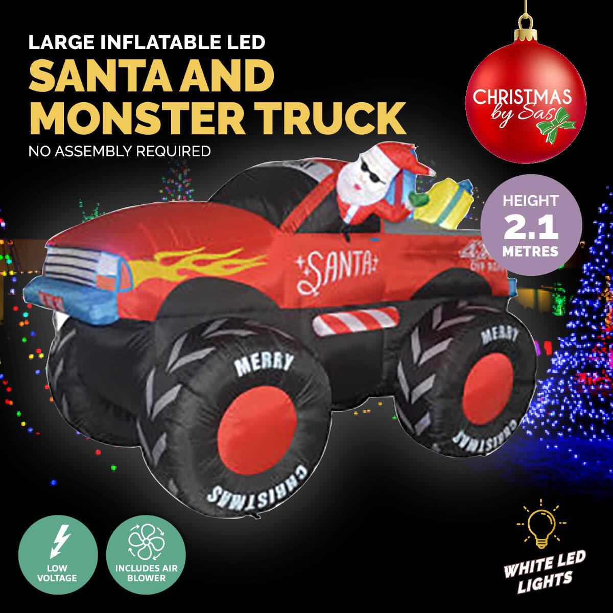 Christmas By Sas 2.1m Santa & Monster Truck Built-In Blower LED Lighting Deals499