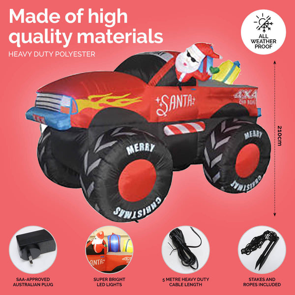 Christmas By Sas 2.1m Santa & Monster Truck Built-In Blower LED Lighting Deals499