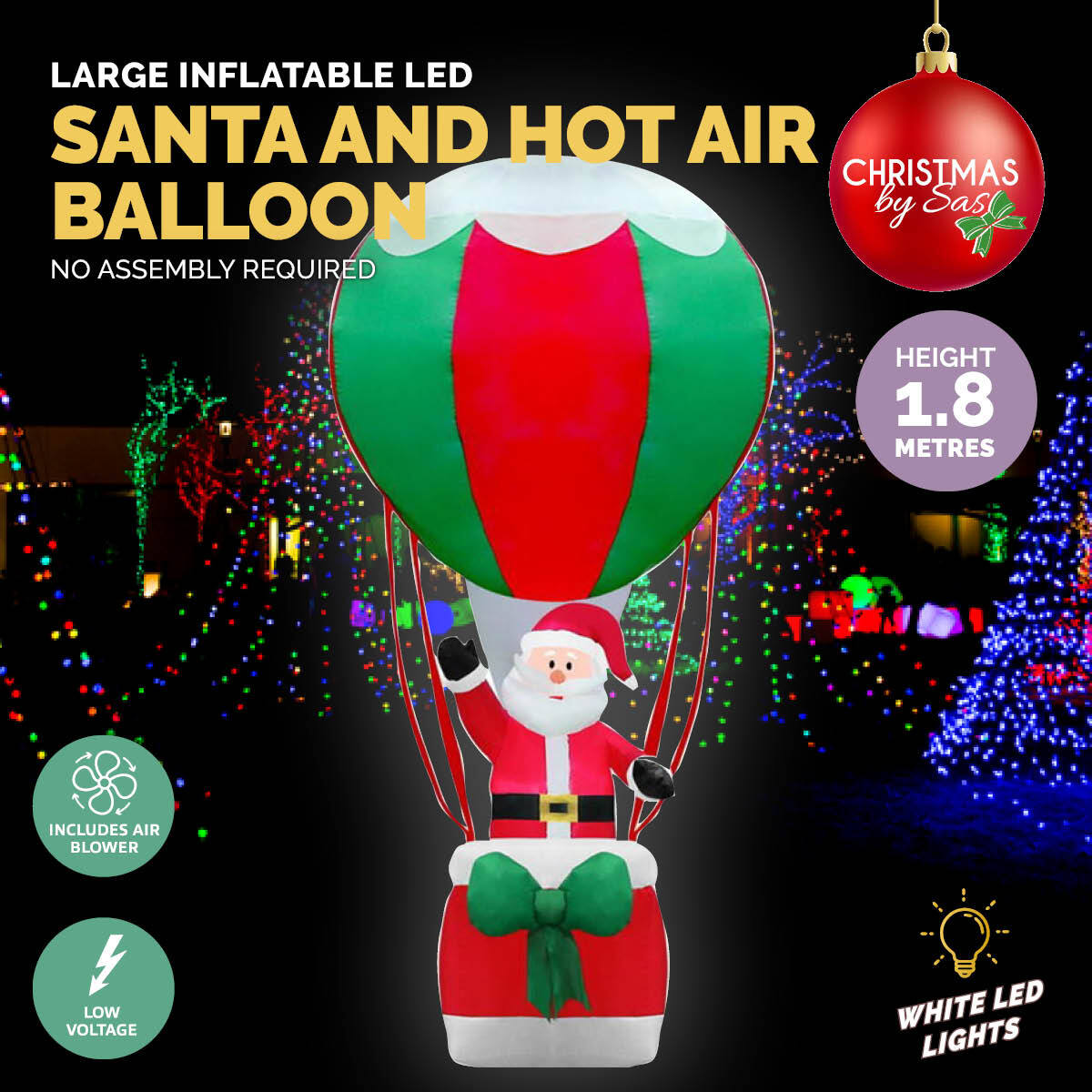 Christmas By Sas 1.8m Santa & Hot Air Balloon Self Inflating LED Lighting Deals499