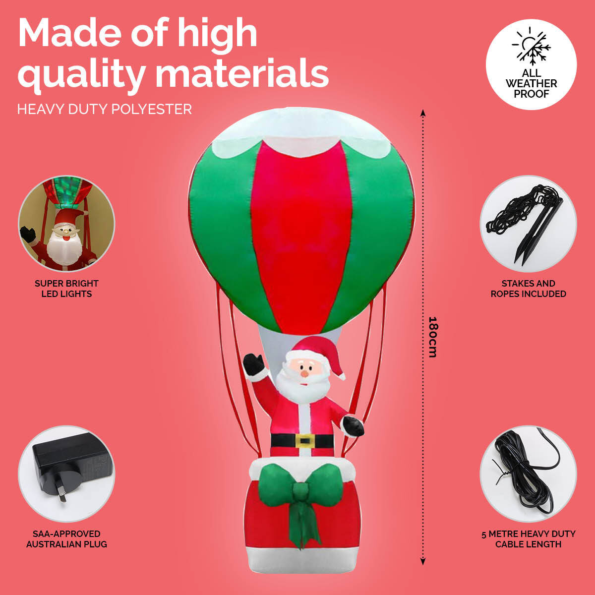 Christmas By Sas 1.8m Santa & Hot Air Balloon Self Inflating LED Lighting Deals499