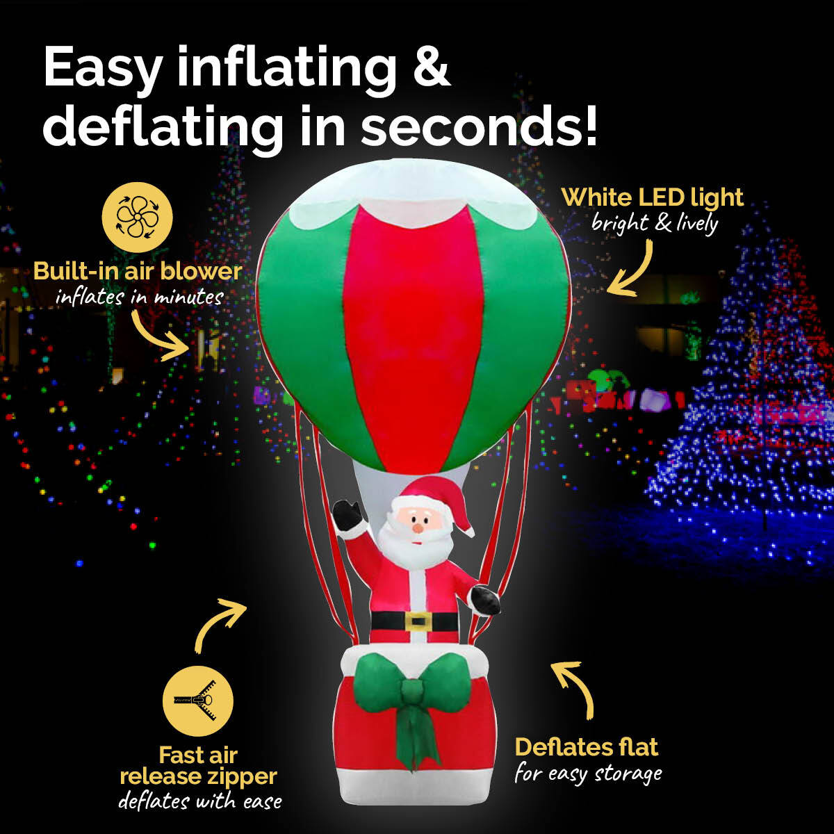 Christmas By Sas 1.8m Santa & Hot Air Balloon Self Inflating LED Lighting Deals499