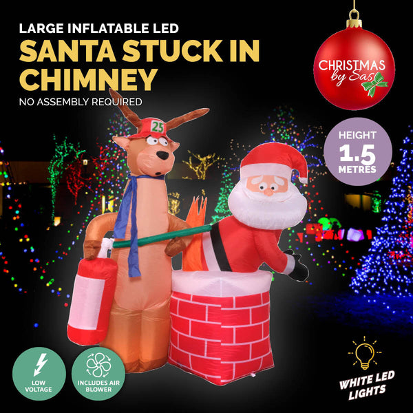 Christmas By Sas 1.5m Santa Stuck In Chimney Built-In Blower LED Lighting Deals499