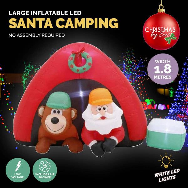 Christmas By Sas 1.8m Santa & Bear Camping Built-In Blower LED Lighting Deals499