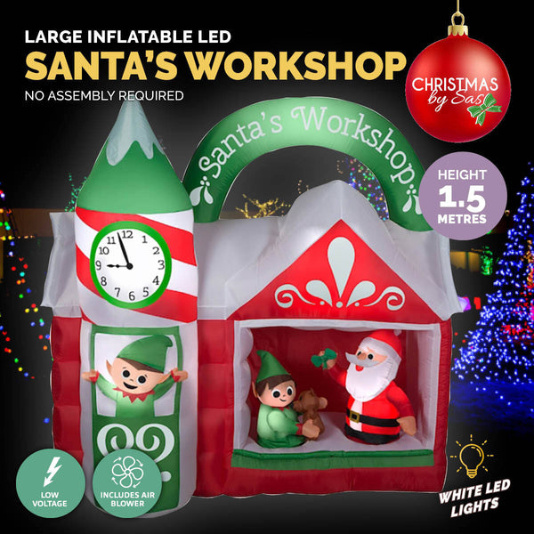 Christmas By Sas 1.5m x 1.6m Santa's Workshop Self Inflating LED Lights Deals499