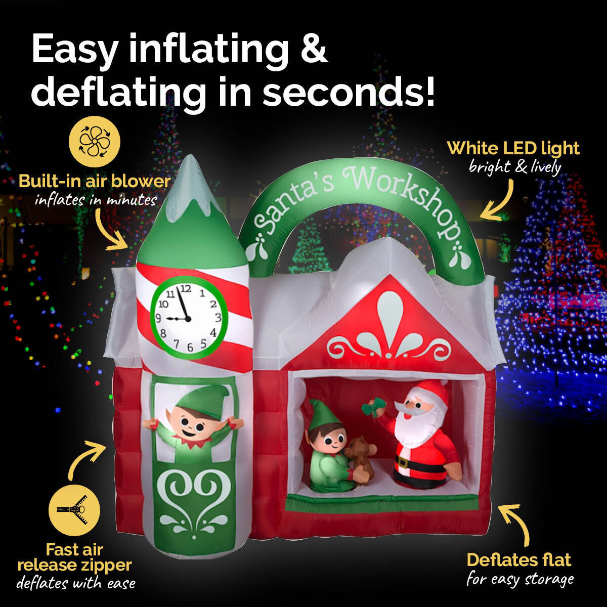 Christmas By Sas 1.5m x 1.6m Santa's Workshop Self Inflating LED Lights Deals499