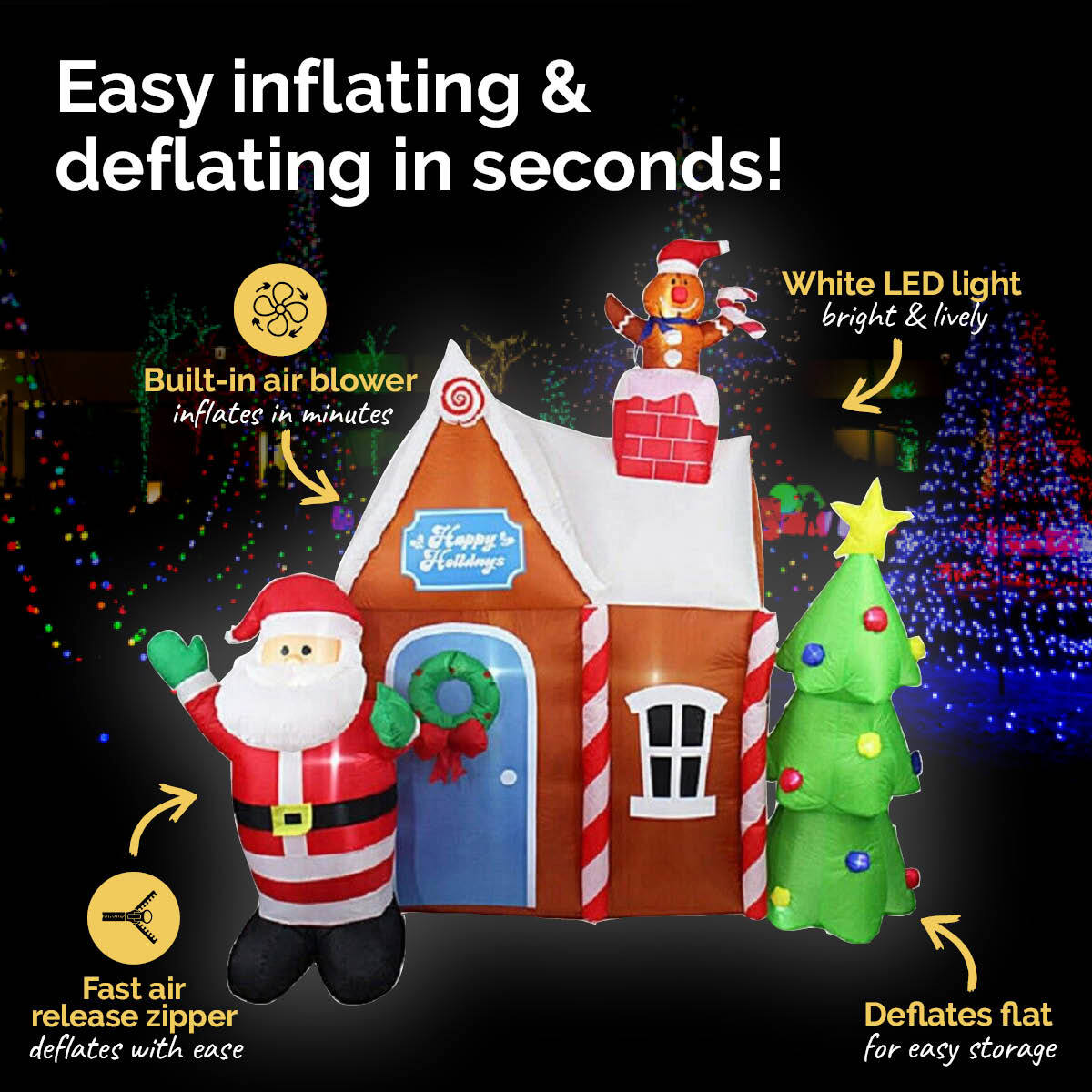 Christmas By Sas 2.2m Gingerbread House & Santa Self Inflating LED Lights Deals499