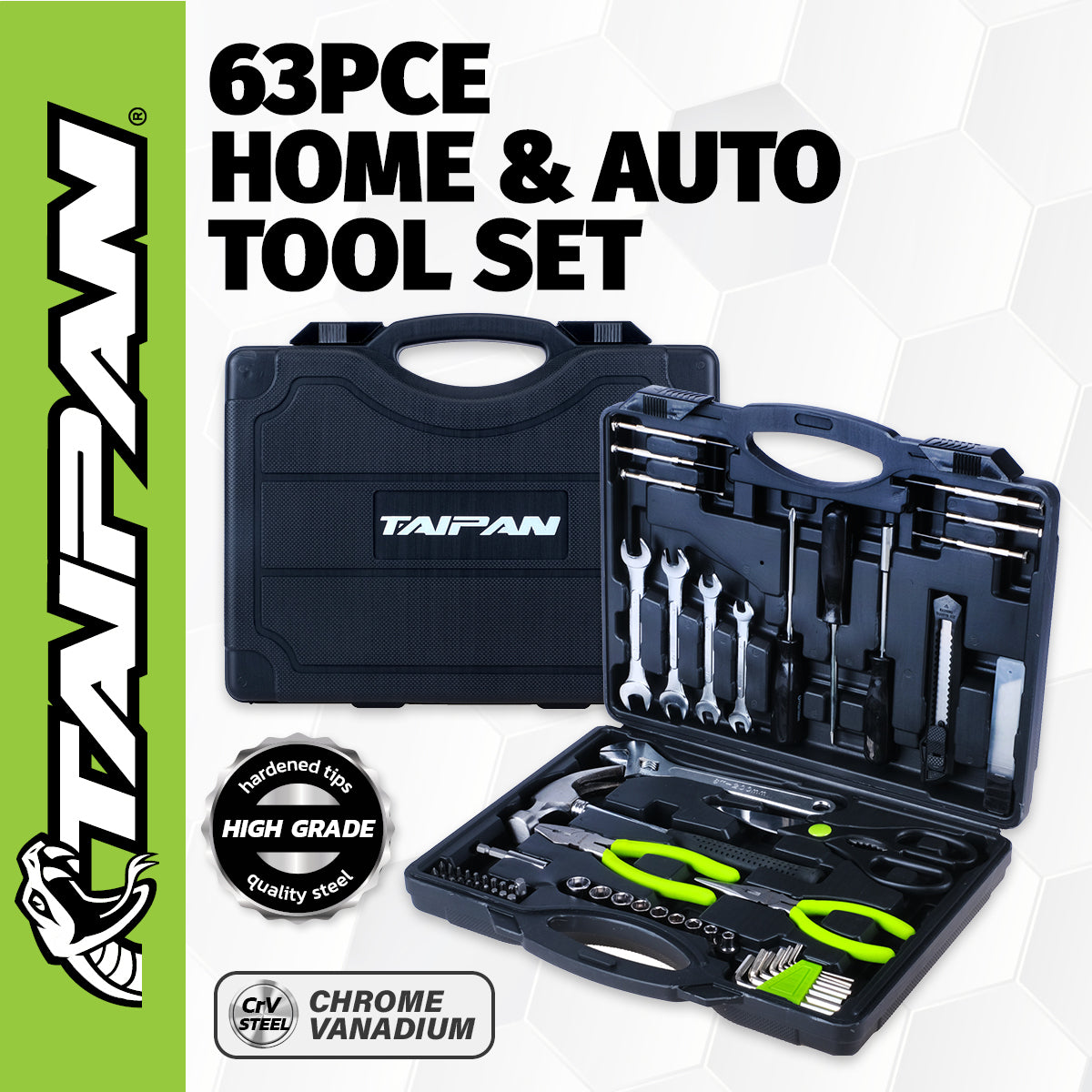 Taipan 63PCE Home Auto Premium Quality Tool Set Case Chrome Vanadium Steel Deals499