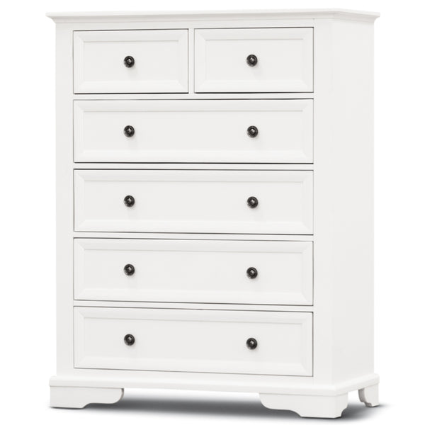 Celosia Tallboy 6 Chest of Drawers Solid Acacia Wood Bed Storage Cabinet - White Deals499