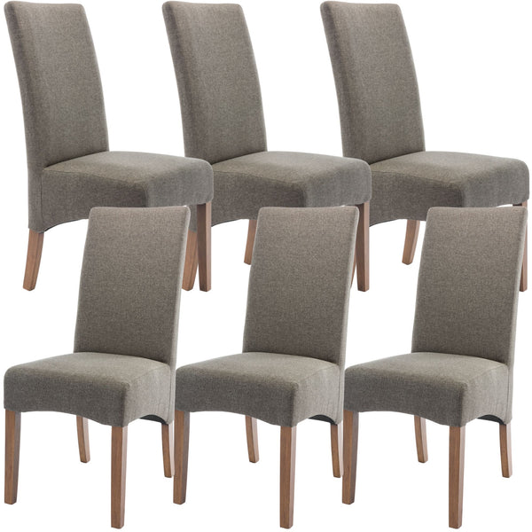 Aksa Fabric Upholstered Dining Chair Set of 6 Solid Pine Wood Furniture - Grey Deals499