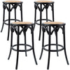 Aster 4pc Round Bar Stools Dining Stool Chair Solid Birch Wood Rattan Seat Black Deals499