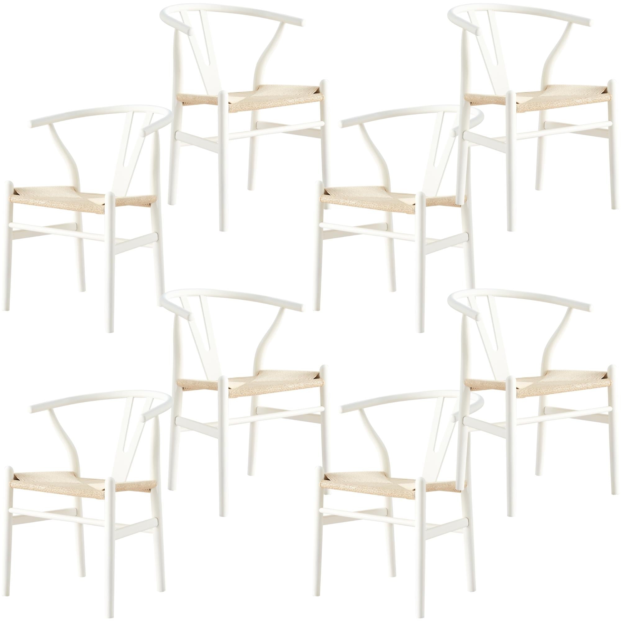 Anemone  Set of 8 Wishbone Dining Chair Beech Timber Replica Hans Wenger - White Deals499